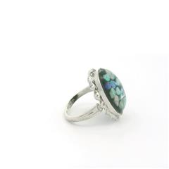 Sterling Silver Opal/Black Enamel Ring - Size 3.25
